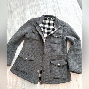 LL Bean Quilted Gray Plaid Lined Snap Button Jacket Blazer Coat Womens Size XS